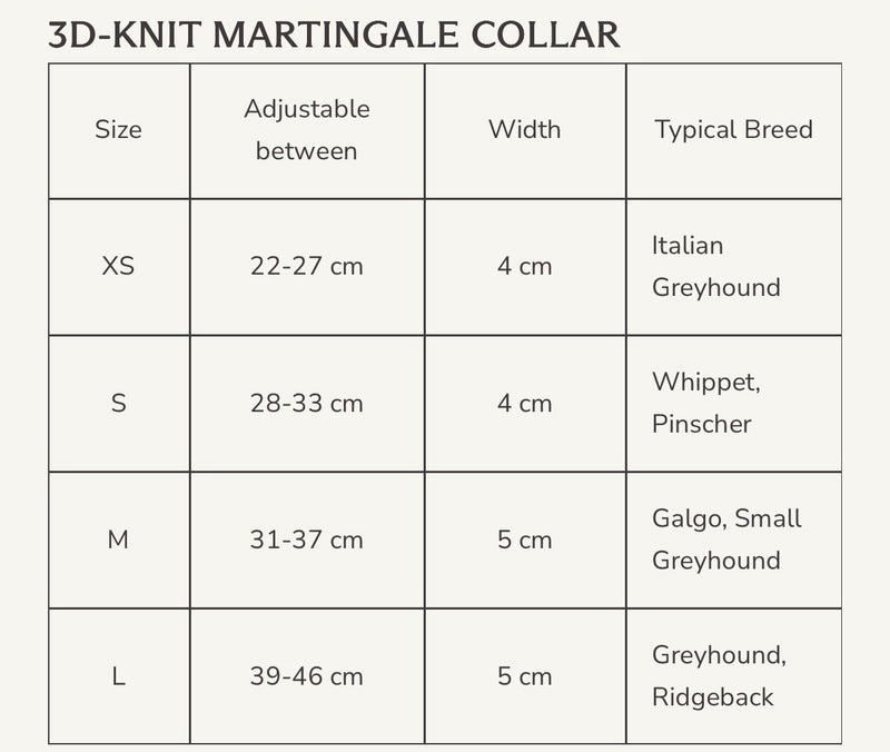 Tabulka velikostí - Masimalo Obojek 3D Knit Collar